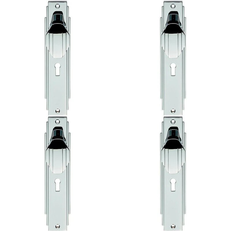 Image of Loops 4x PAIR Line Detailed Door Knob on Lock Backplate 205 x 45mm Polished Chrome Multi