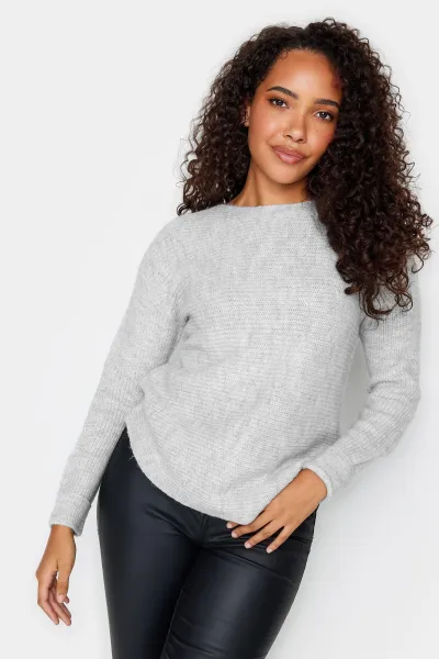 image of M&Co Grey Slash Neck Jumper, Grey, Size 10-12, Women