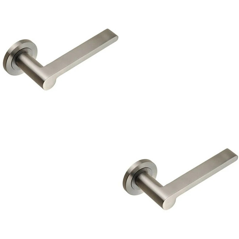 Image of Loops 2x PAIR Flat Bar Lever with Rounded End on Round Rose Concealed Fix Satin Steel Metallics