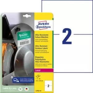 Image of Avery-Zweckform L7916-10 Labels 210 x 148mm PE film White 20 pc(s) Permanent All-purpose labels