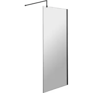 image of Wet Room Screen with Black Support Bar 800mm Wide - 8mm Glass - Hudson Reed