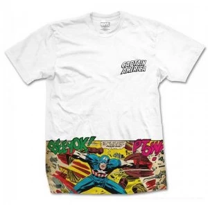 Image of Marvel Comics Captain America Comic Strip Pocket with Sublimation Printing Mens X-Large T-Shirt - White