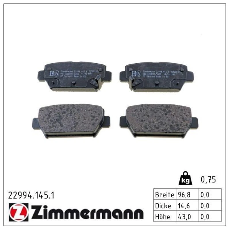 Image of ZIMMERMANN Brake pad set ZIMMERMANN 22994.145.1