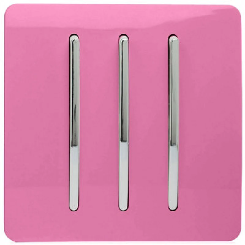 Image of Trendiswitch Trendi 3 Gang 2 Way Artistic Modern Glossy 10 Amp Rocker Tactile Light Switch Pink
