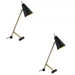 Image of 2 PACK Antique Brass & Matt Black Task Lamp - Modern Adjustable Table Desk Light