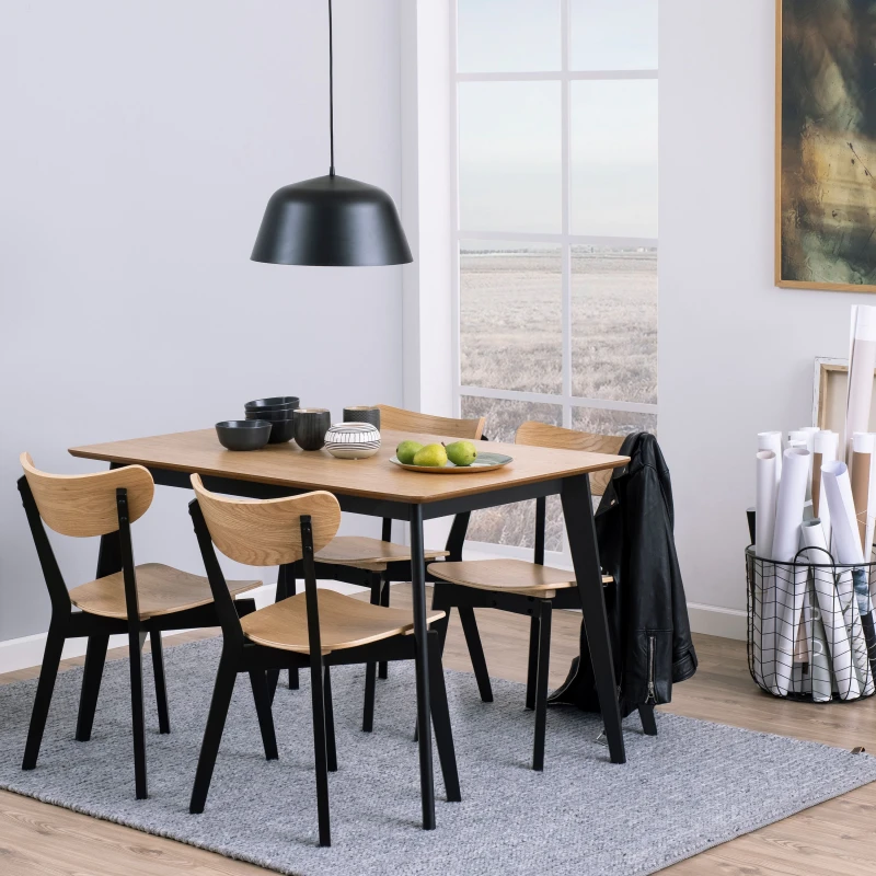 Image of Furniture To Go Roxby Dining Table in Oak & Black Included 4 Roxby Dining Chairs in Black & Oak in Brown Brown Unisex
