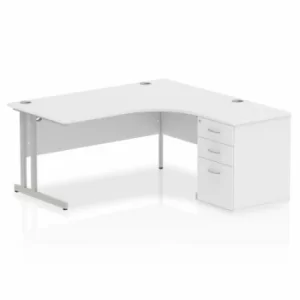 Image of Impulse 1600 Right Hand Cantilever Workstation 600 Pedestal Bundle White