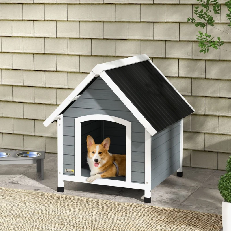 Image of PawHut PawHut Dog Kennel Outdoor Dog House w/ Removable Floor, for Medium Dogs - Grey - 110 x 98 x 106.5cm