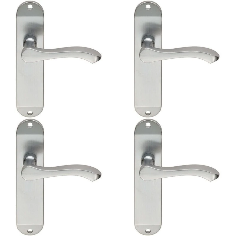 Image of Loops 4x PAIR Scroll Lever Door Handle on Latch Backplate 180 x 40mm Satin Chrome Multi