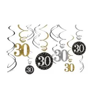 Image of Amscan Sparkling Gold Celebration 30th Birthday Hanging Swirl Decorations - 12 Pack (One Size) (Gold)