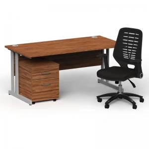 Image of Impulse 1600800 Silver Cant Desk Walnut 2 Dr Mobile Ped & Relay