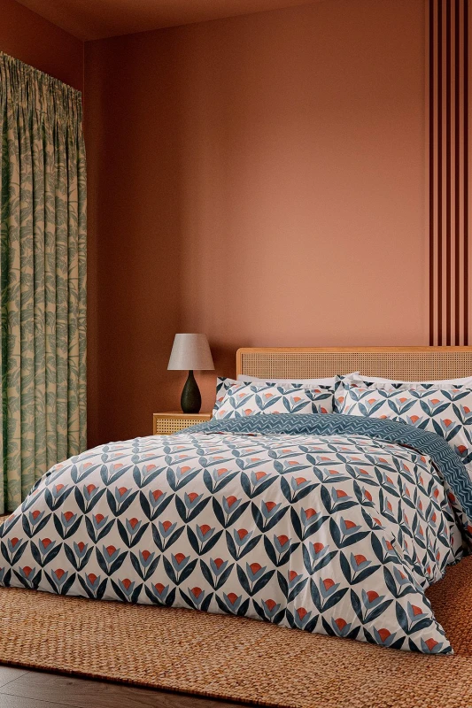 Image of Scion 'Tulip Trellis' Cotton Duvet Cover Set in Navy Size: Super King Navy Unisex Super King