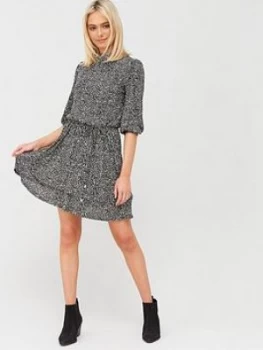 Image of Oasis Texture Print Chiffon Plisse Skater Dress - Black, Multi Black, Size XL, Women