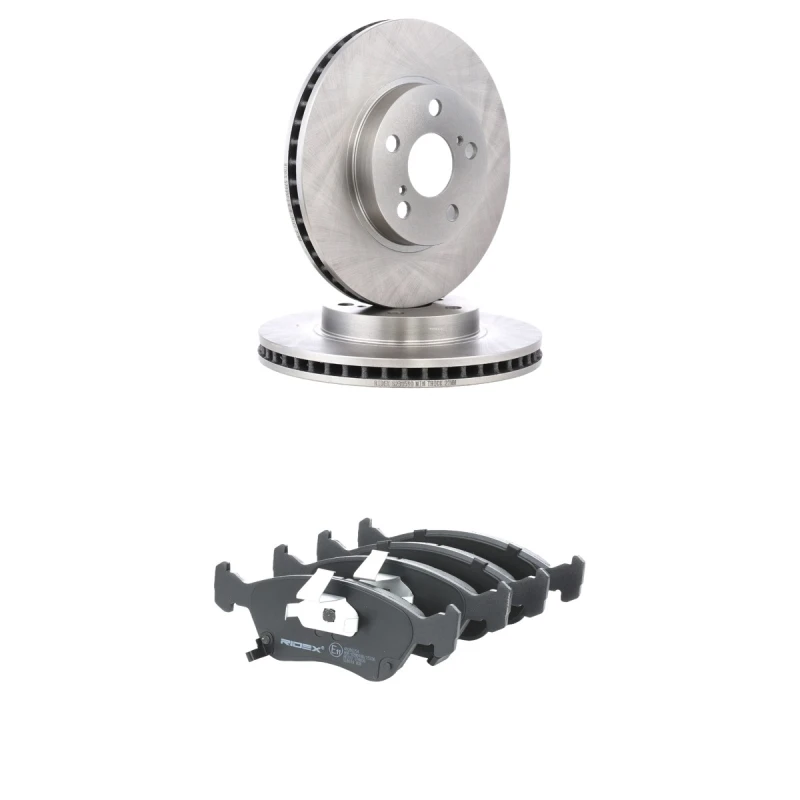 Image of RIDEX 3405B3244 Brake disc and pads set Front Axle, Brake Disc Type: internally vented, with acoustic wear warning Brake Set,disc brakes (3405)