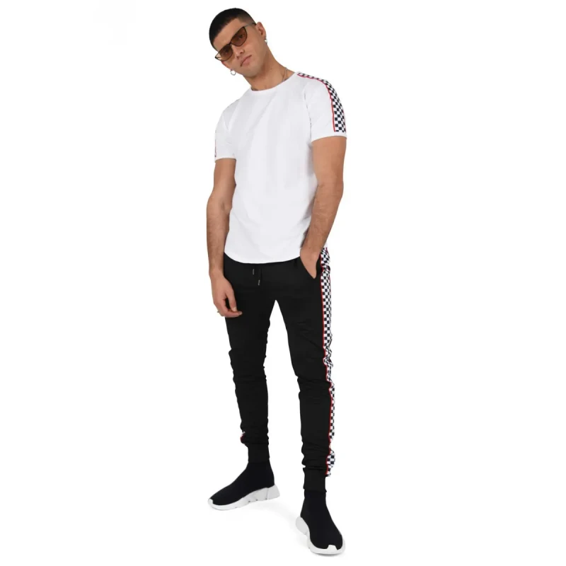 Image of Project X Paris T-Shirt with checkerboard and piping on the sides Project X Paris Blanc Male S