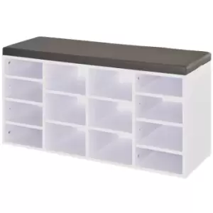 image of Homcom Multi Storage Shoe Rack 14 Compartments Cushion Adjustable Shelves White