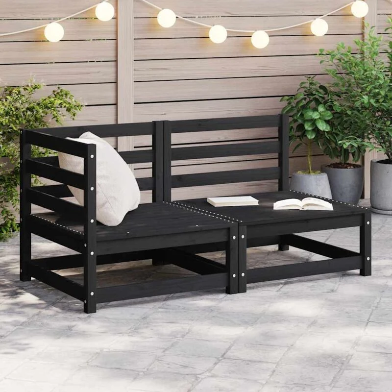 Image of VIDAXL 2 Piece Garden Lounge Set Black Solid Pinewood vidaXL 8720286355121