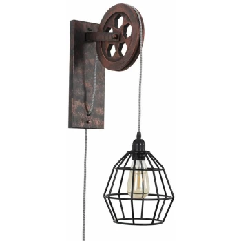 Image of Industrial Metal Rise & Fall Wheel Wall Light with Angus Shade - Black