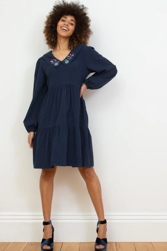 Image of Kite Womens Cerne Abbas Cord Dress in Midnight Size: 8 Midnight Female 8