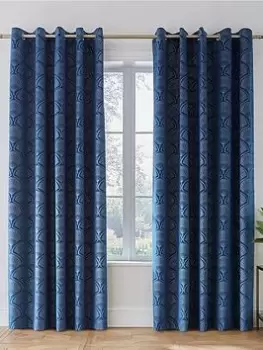 Image of Catherine Lansfield Art Deco Pearl Curtains 66X90 In Navy