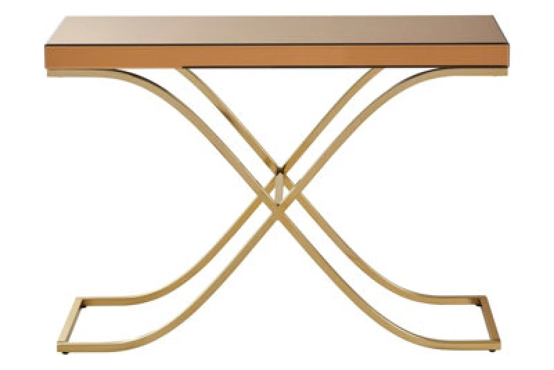 Image of Premier Housewares Spacious Gold Finished Decorative Table For Hallways, Modern Rectangular Console Table With Brown Glass Top Gold