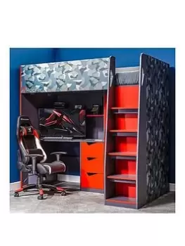 Image of X Rocker Hideout - Wood Panel Gaming Bunk Bed With Desk -Single