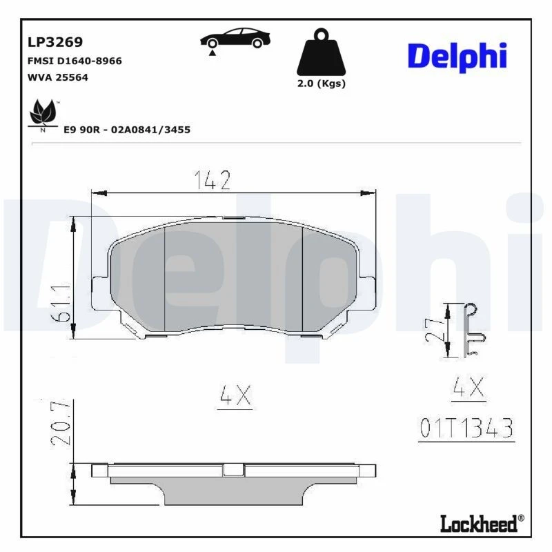 Image of DELPHI Brake pad set DELPHI LP3269