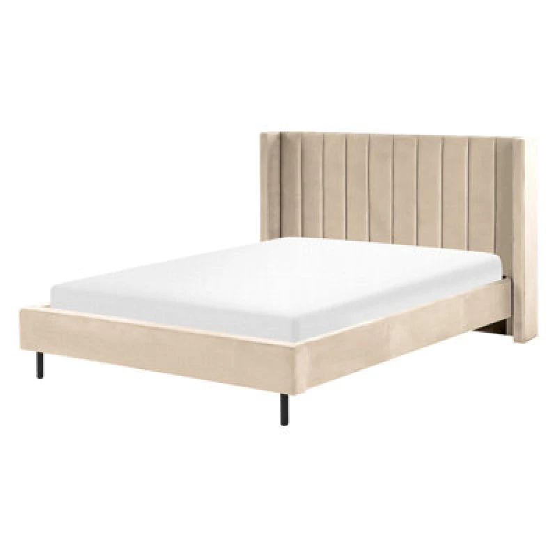 Image of Beliani Bed Velvet Villette 160 X 200 Cm (Eu King Size) Beige