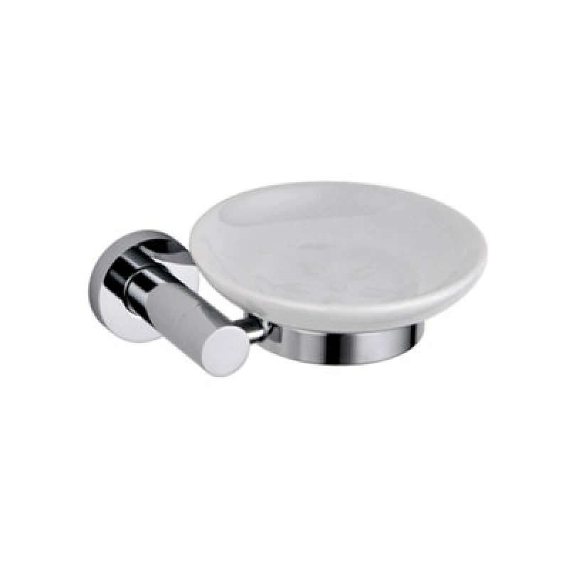 Image of Nes Home Round Style Brass Wall Mounted Round Bathroom Ceramic Soap Dish Chrome Silver