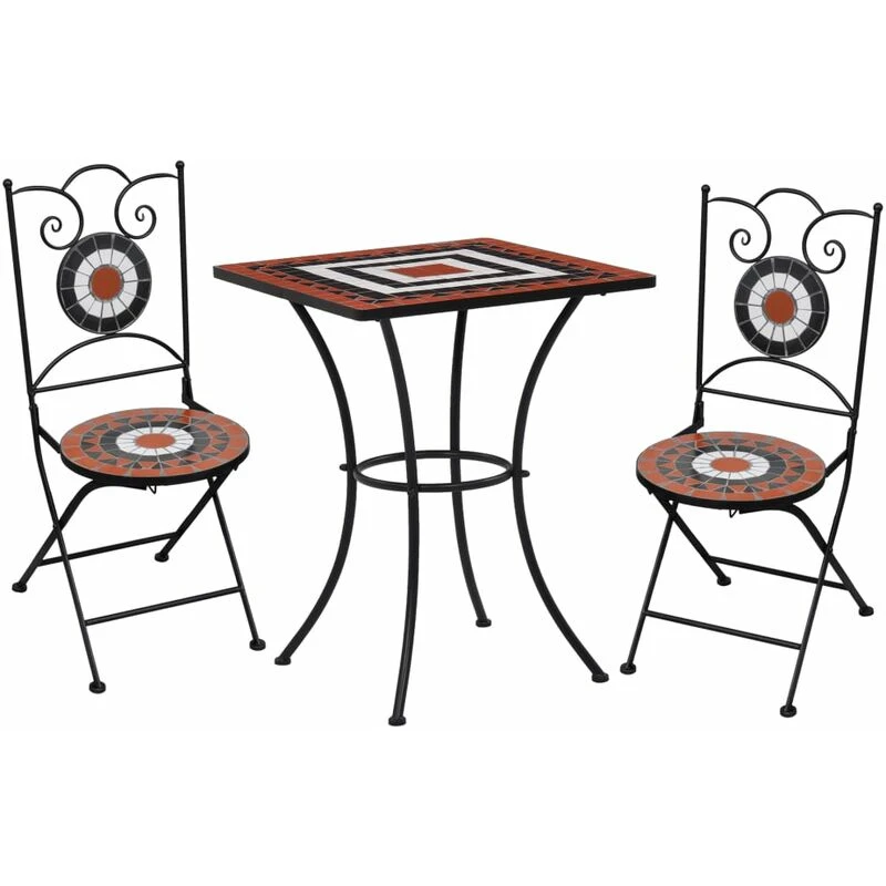 Image of VIDAXL 3 Piece Mosaic Bistro Set Ceramic Tile Terracotta and White Vidaxl 8719883828596