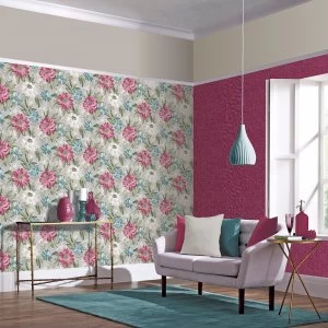 Image of Arthouse Wallpaper Painted Dahlia Raspberry