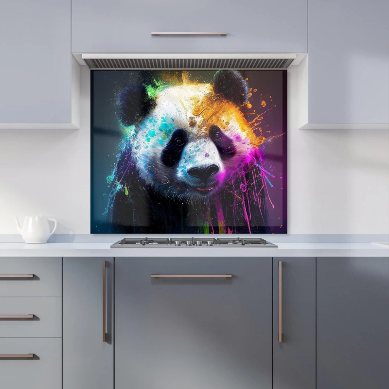 Image of Warren Reed - Designer Panda Face Splashart Colourful Kitchen Splashback in Blue Size: 600mm x 750mm Blue Unisex 600mm x 750mm