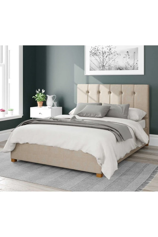 Image of Aspire Aspire Hepburn Upholstered Ottoman Storage Bed, Malham Weave Fabric in Cream Size: Single Cream Single Unisex 5057632166548