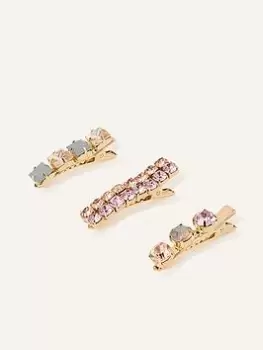 image of Accessorize Gem Hair Clips Set Of Three, Pink, Women