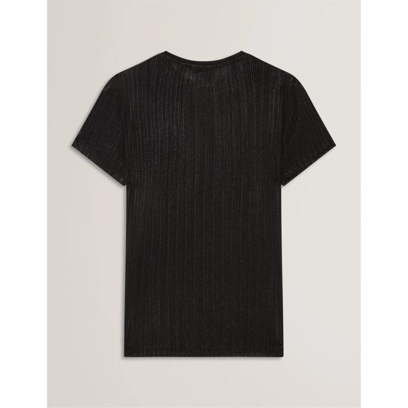 Image of Ted Baker Womens Metallic Slim Fit T-Shirt Black female 8 (XS)