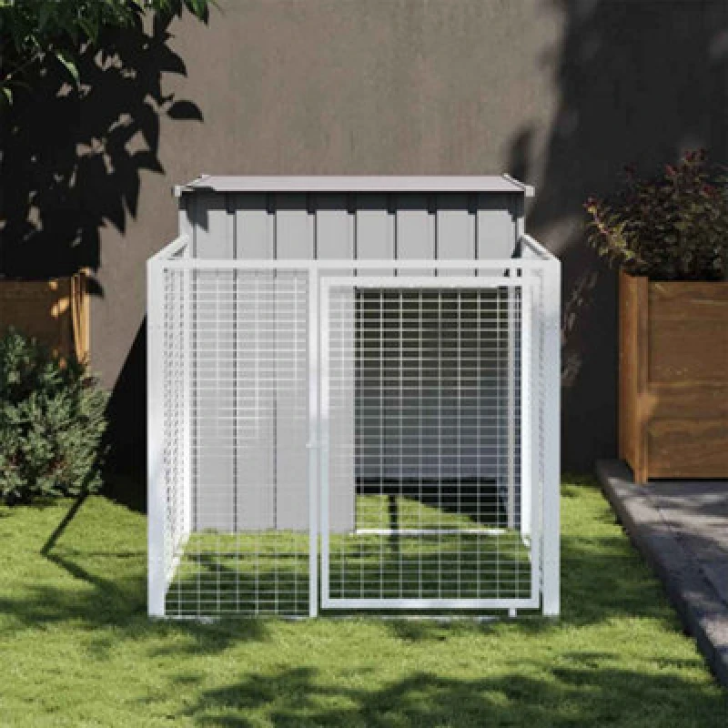 Image of VIDAXL Dog House with Run Light Grey 110x201x110cm Galvanised Steel Vidaxl 8720845903879