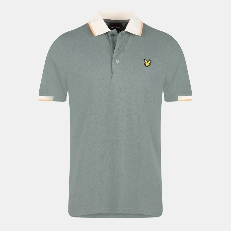 Image of Lyle and Scott Mens Retro Half Tipped Short-Sleeve Polo Shirt Green Mercurial male S