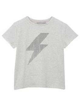 Image of Mintie by Mint Velvet Girls Lightning Bolt Hot Fix T-Shirt - Grey, Size Age: 7-8 Years, Women