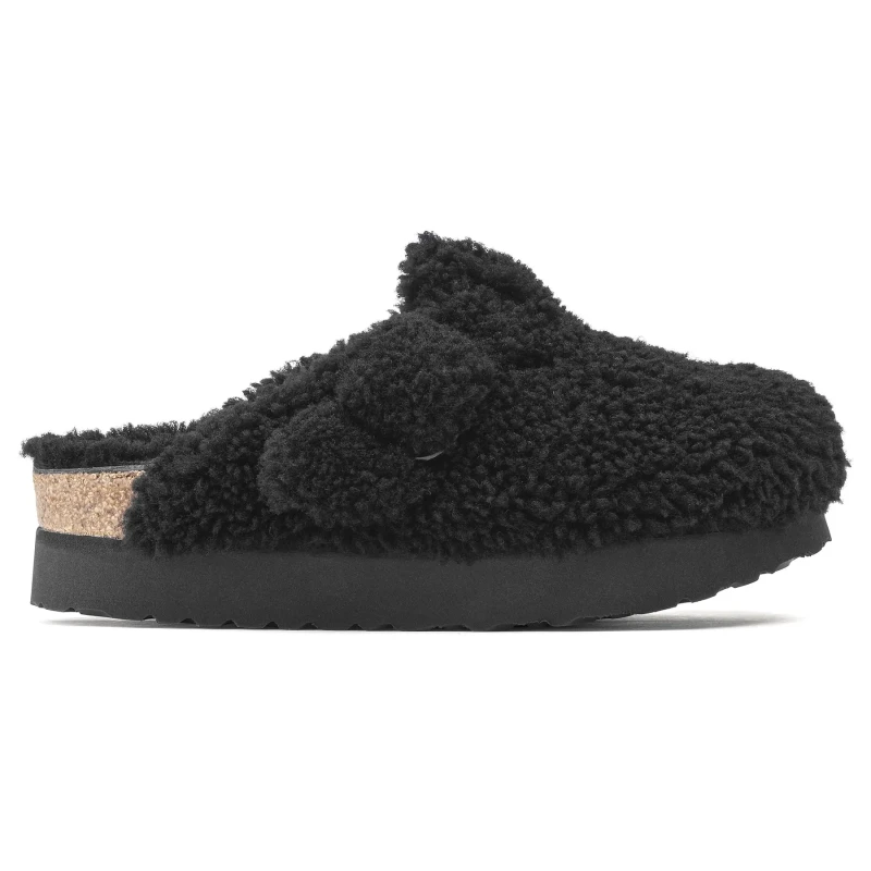 Image of Birkenstock Womens clogs Birkenstock Boston Big Buckle Platform Fur Noir Female 40 Narrow
