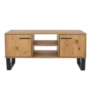 image of 2 Door Flat Screen TV Unit Antique Waxed Pine