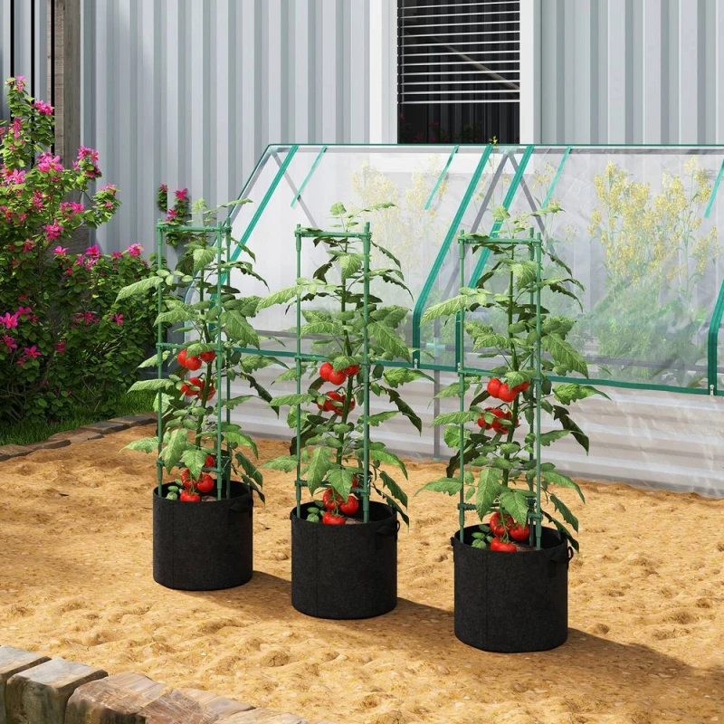 Image of OUTSUNNY 3 Packs Tomato Cages with 83.7L Grow Bags, 120cm Plant Stakes Multicolor Unisex