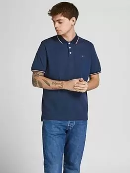 Jack & Jones Bluwin Tipped Polo Shirt, Navy Blazer, Size S, Men