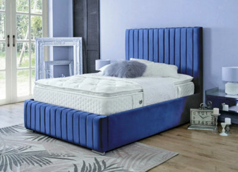 Image of Ds Living Savoy Upholstered Soft Blue Velvet Panel Design Bed Frame 6ft