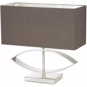 image of Rectangle Table Lamp Light Silver Taupe Shade Square Metal Base Desk Sideboard