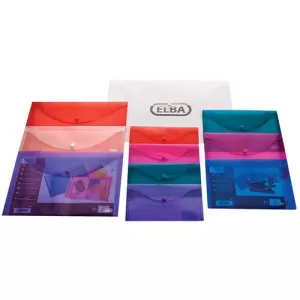 Image of Elba Snap A4 Wallet Polypropylene Integrated Stud Fastening Translucent Assorted Pack of 5 OFFER 3 for 2 Jan Dec 2019