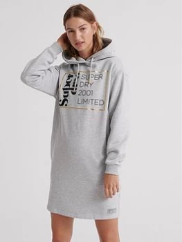 Image of Superdry Oversized Scandi Hooded Dress - Grey, Size 10, Women