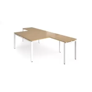 Image of Bench Desk 2 Person With Return Desks 1400mm Oak Tops With White Frames Adapt