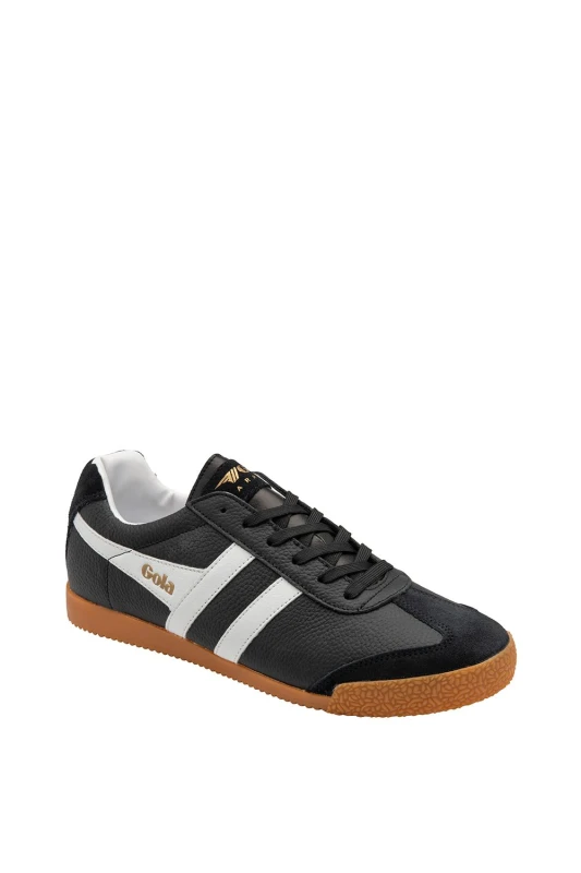 Image of Gola Mens 'Harrier Leather' Leather Lace-Up Trainers in Black Size: 9 Black Male 9