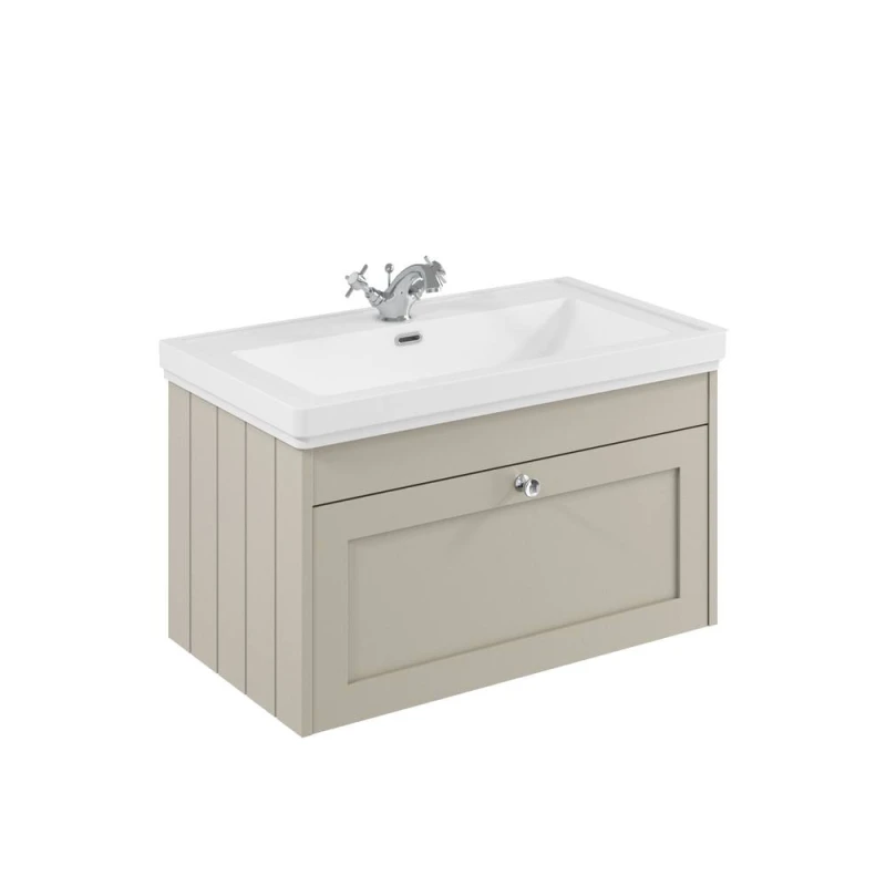 Image of Balterley 800mm Wall Hung 1 Drawer Unit & Classic Basin 1 Tap Hole - Pebble Grey Grey Unisex