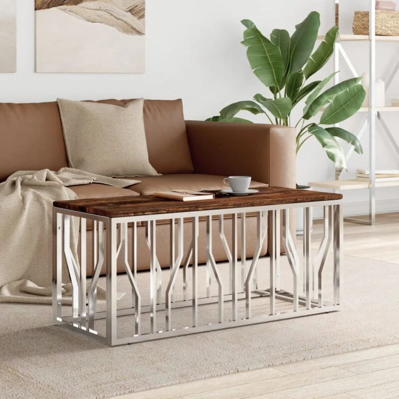 Image of VIDAXL Coffee Table Stainless Steel and Solid Wood Reclaimed Vidaxl 8720287200314